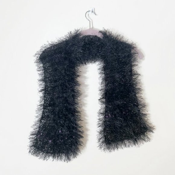 Hand knitted scarf with purple beads, Super soft neck wrap - Picture 1 of 9